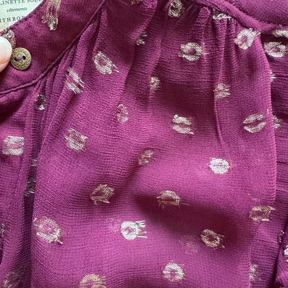 Moulinette Soeurs by Anthropologie Allegra Blouse Burgundy with Gold Foil - Picture 7 of 9